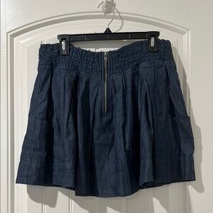 Lola Navy Denim Skirt with Smocked Waist